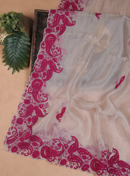 Cream Tussar Silk Embroidery Unstitched Suit