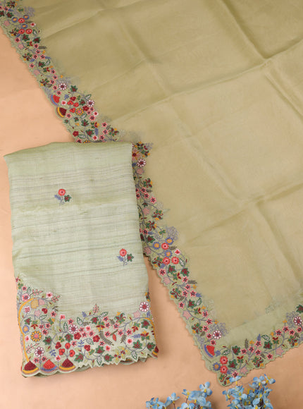 Pista Green Tussar Embroidery Unstitched Suit