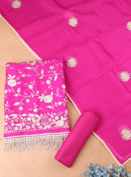 Rani Pink Tussar Embroidery Unstitched Suit