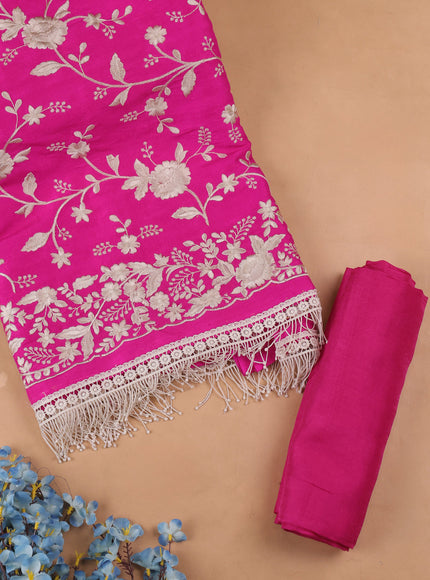 Rani Pink Tussar Embroidery Unstitched Suit