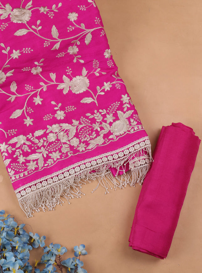 Rani Pink Tussar Embroidery Unstitched Suit