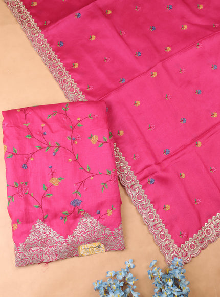 Pink Tussar Embroidery Unstitched Suit