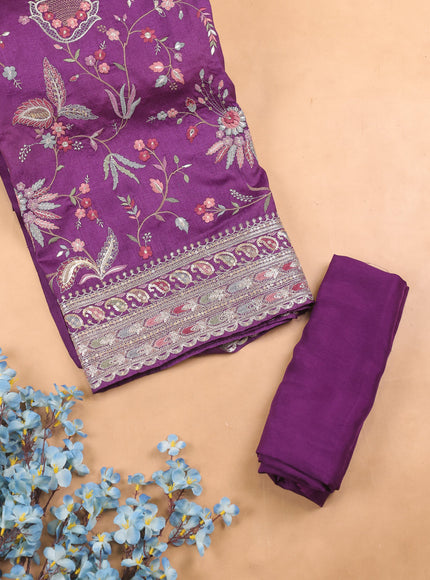 Purple Tussar Embroidery Unstitched Suit
