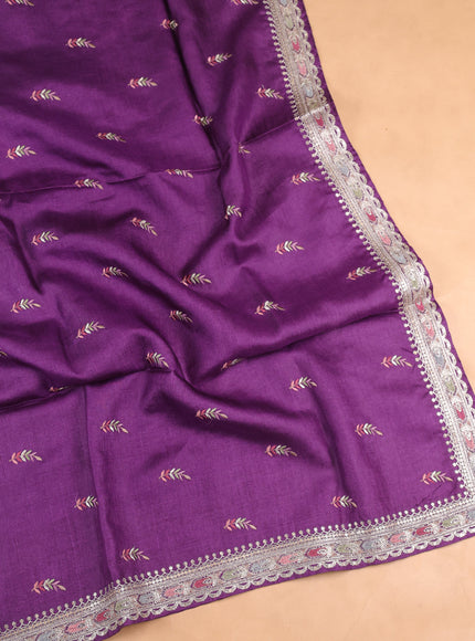 Purple Tussar Embroidery Unstitched Suit