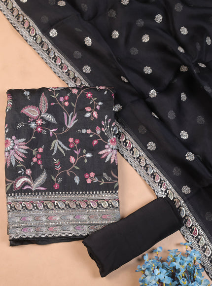 Black Tussar Embroidery Unstitched Suit