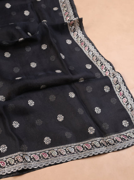Black Tussar Embroidery Unstitched Suit