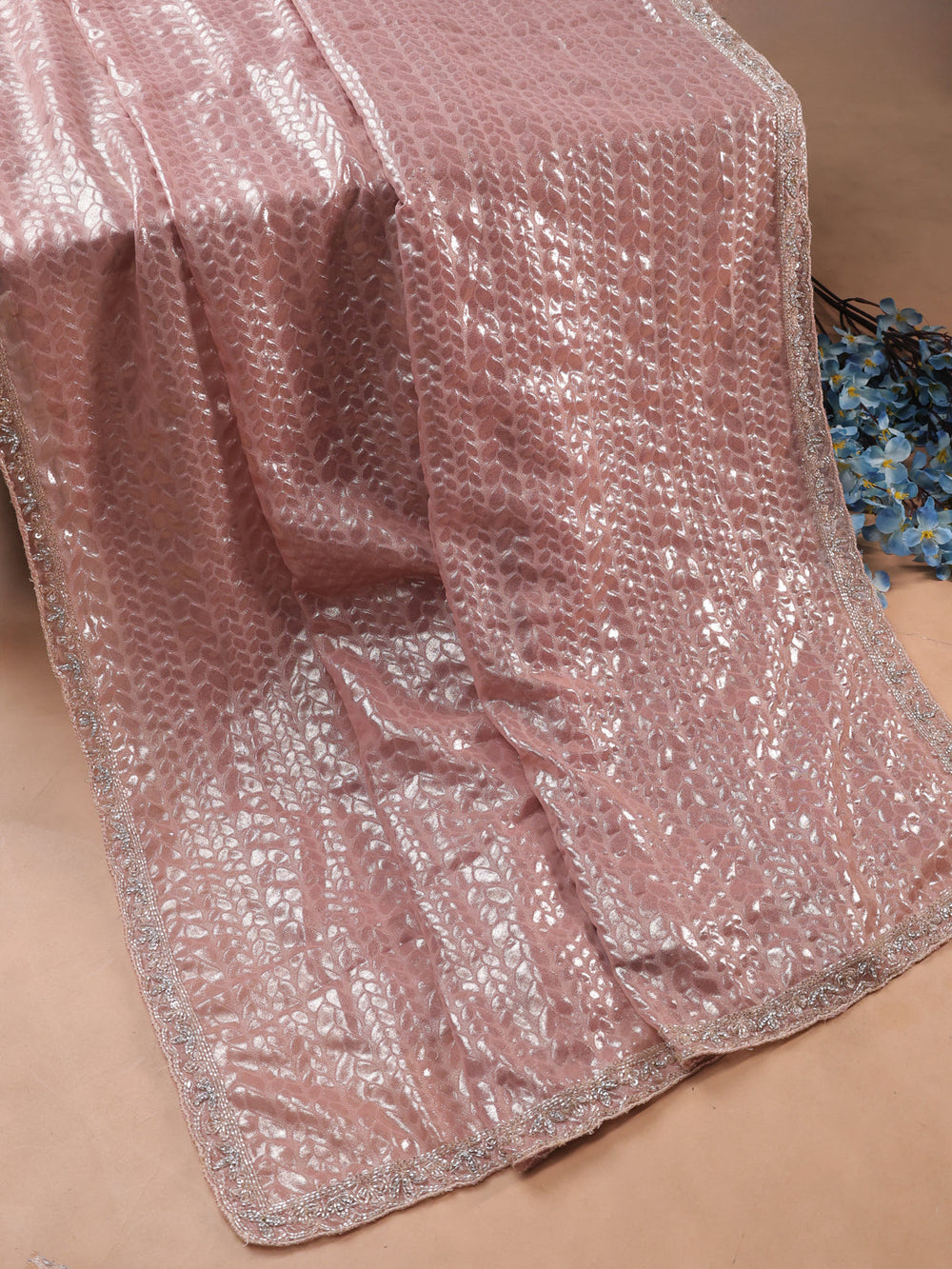 Dark Peach Georgette Sequin Embroidery Unstitched Suits