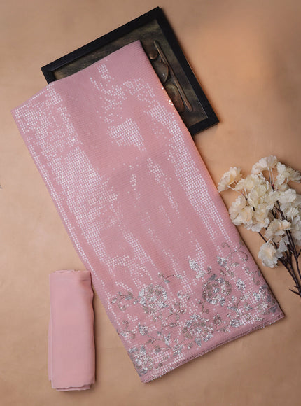 Peach Georgette Sequin Embroidery Unstitched Suits