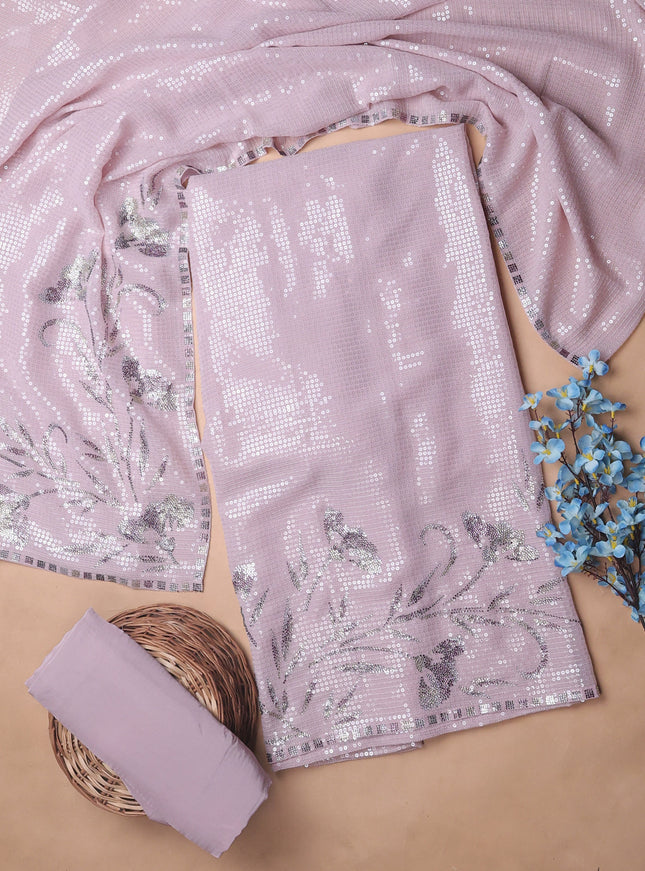 Pastel Pink Georgette Sequin Embroidery Unstitched Suits