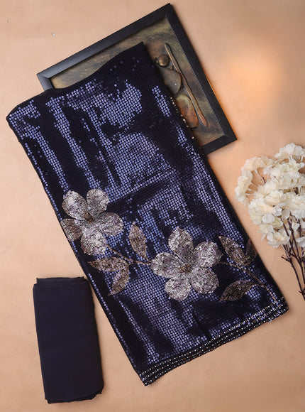 Navy Blue Georgette Sequin Embroidery Unstitched Suits