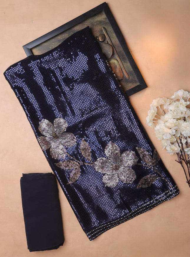 Navy Blue Georgette Sequin Embroidery Unstitched Suits