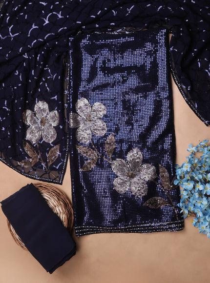 Navy Blue Georgette Sequin Embroidery Unstitched Suits