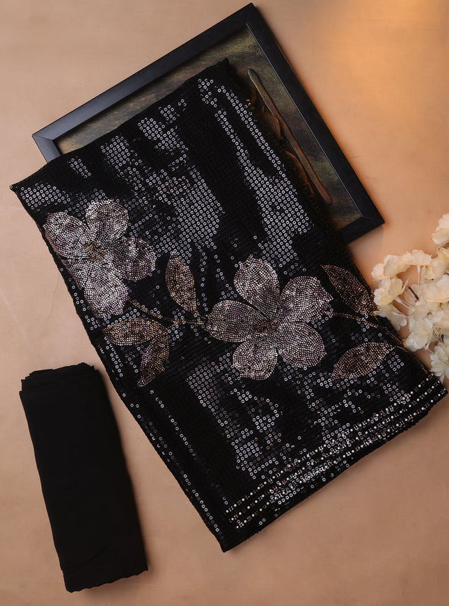 Black Georgette Sequin Embroidery Unstitched Suits