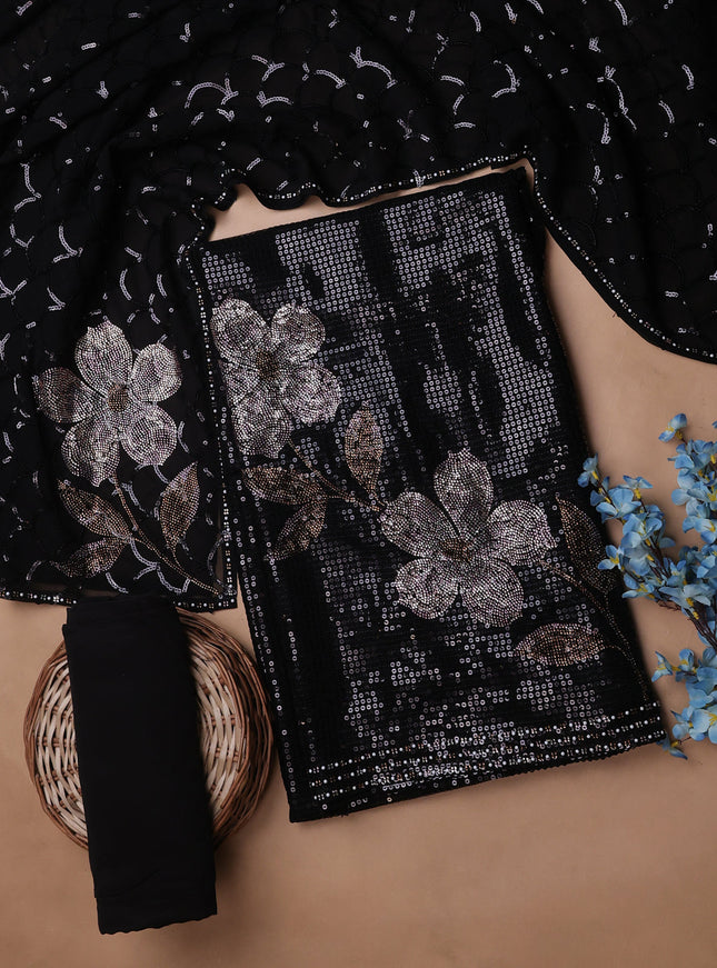 Black Georgette Sequin Embroidery Unstitched Suits