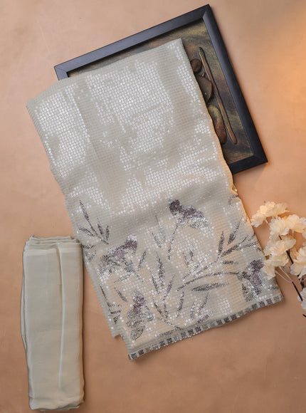 Beige Sequin Embroidery Unstitched Suits