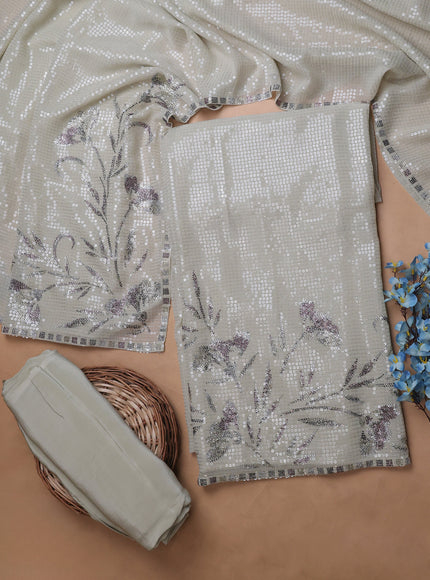 Beige Sequin Embroidery Unstitched Suits