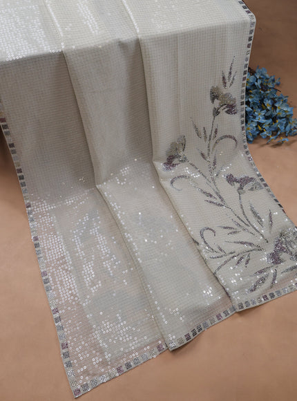 Beige Sequin Embroidery Unstitched Suits