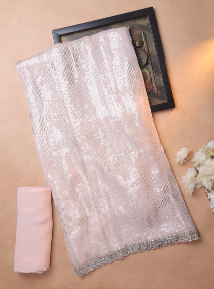 Peach Georgette Sequin Embroidery Unstitched Suits