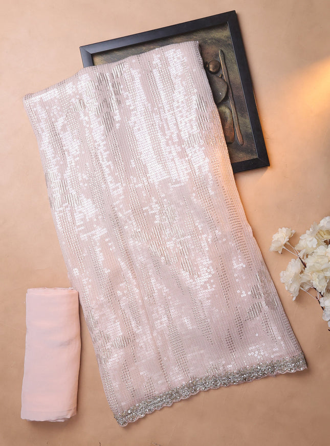 Peach Georgette Sequin Embroidery Unstitched Suits