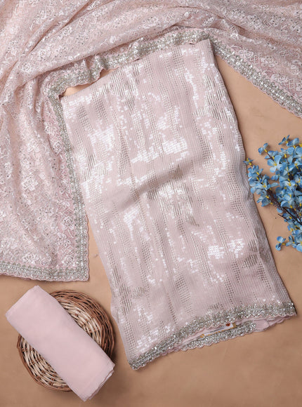Peach Georgette Sequin Embroidery Unstitched Suits