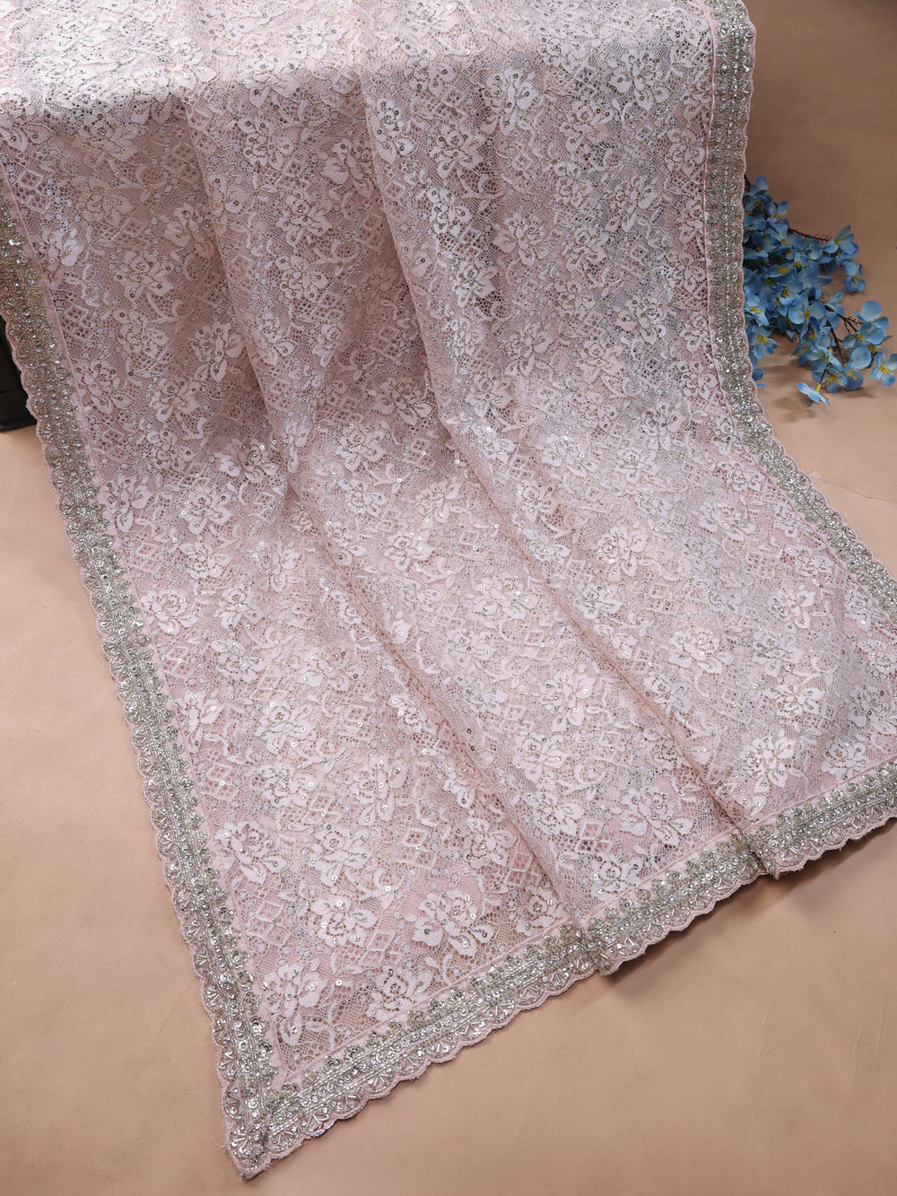 Peach Georgette Sequin Embroidery Unstitched Suits