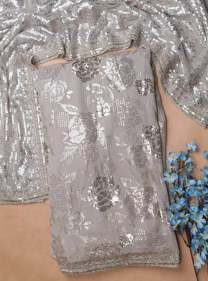 Beige Georgette Sequin Embroidery Unstitched Suits
