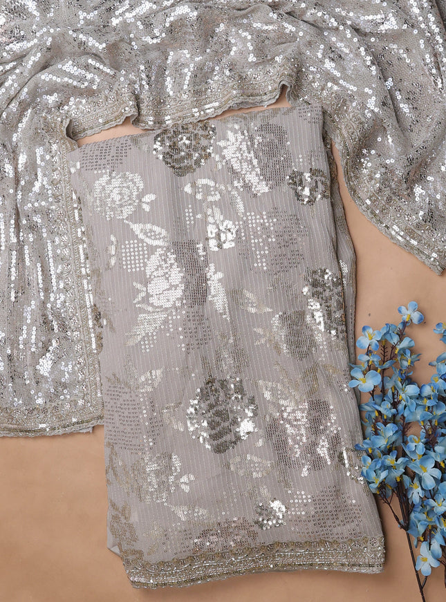 Beige Georgette Sequin Embroidery Unstitched Suits