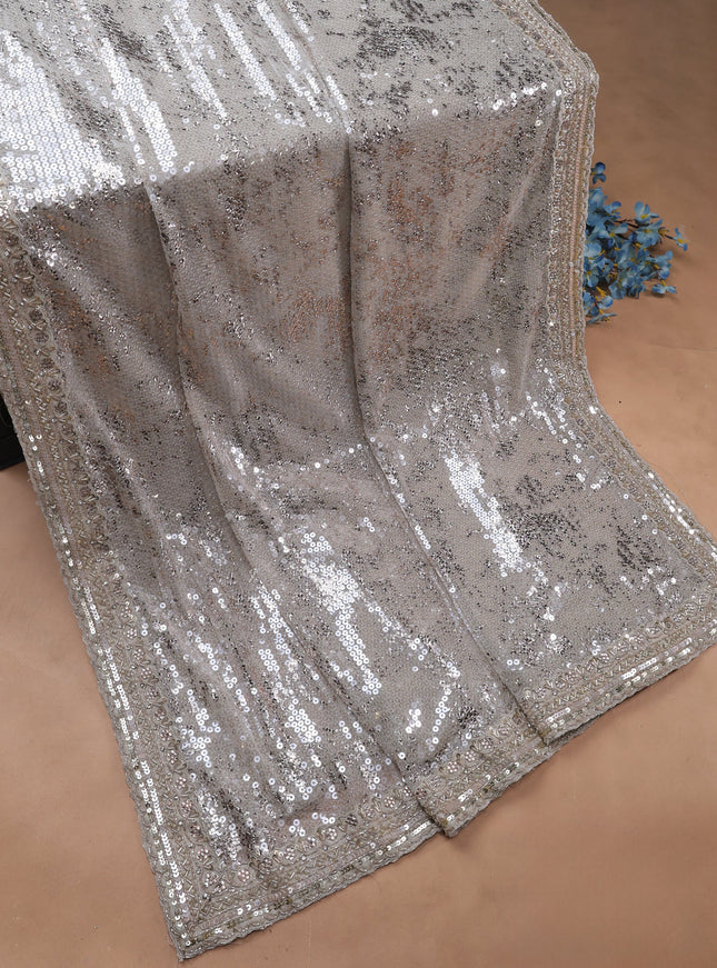 Beige Georgette Sequin Embroidery Unstitched Suits