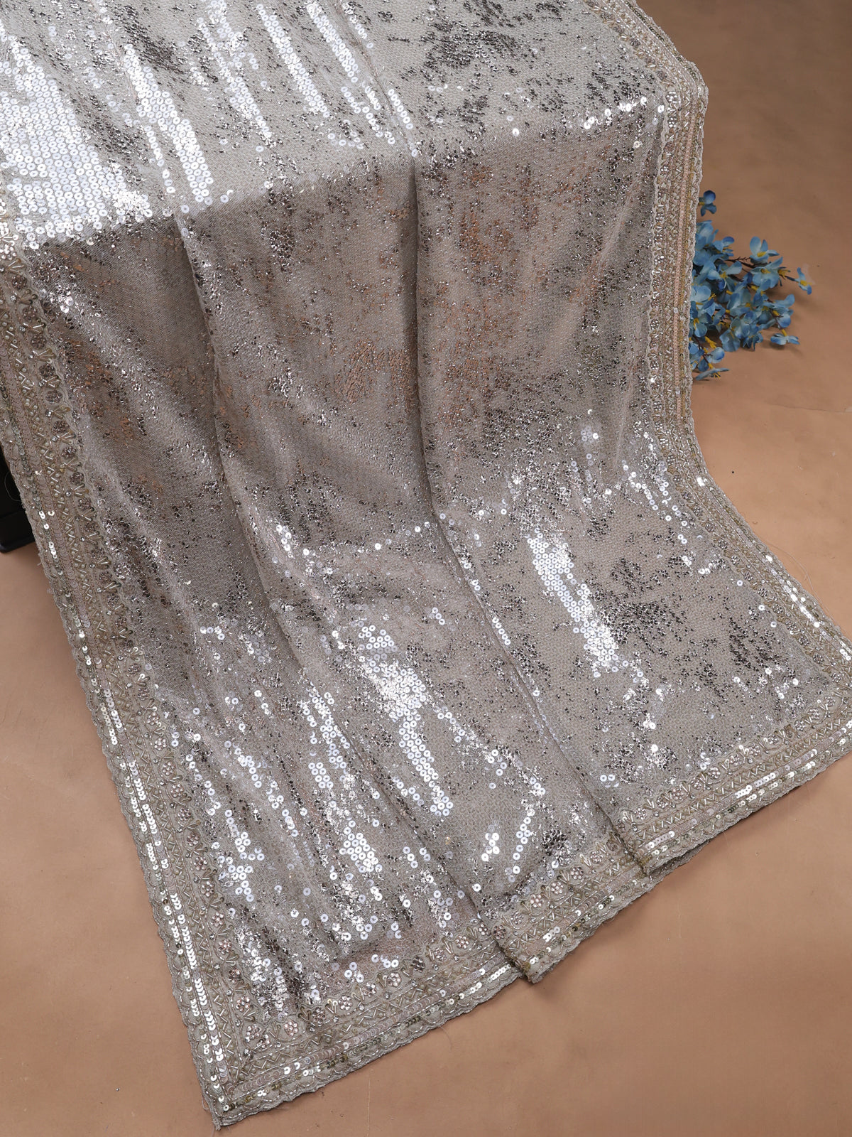 Beige Georgette Sequin Embroidery Unstitched Suits