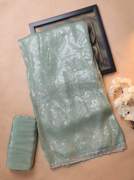 Pastel Green Georgette Sequin Embroidery Unstitched Suits