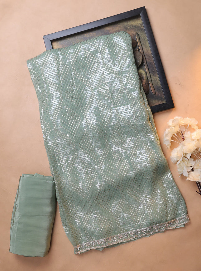 Pastel Green Georgette Sequin Embroidery Unstitched Suits