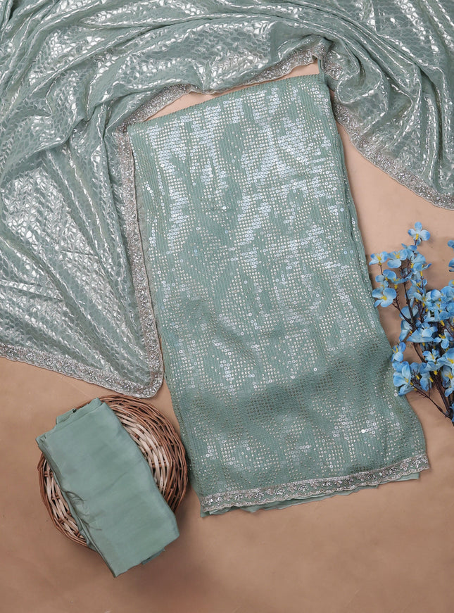Pastel Green Georgette Sequin Embroidery Unstitched Suits