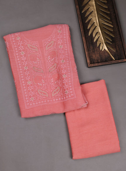 Peach Tussar Embroidery Unstitched Suit