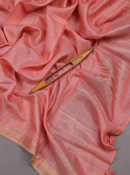 Peach Tussar Embroidery Unstitched Suit