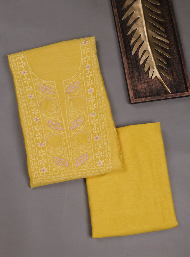 Yellow Tussar Embroidery Unstitched Suit