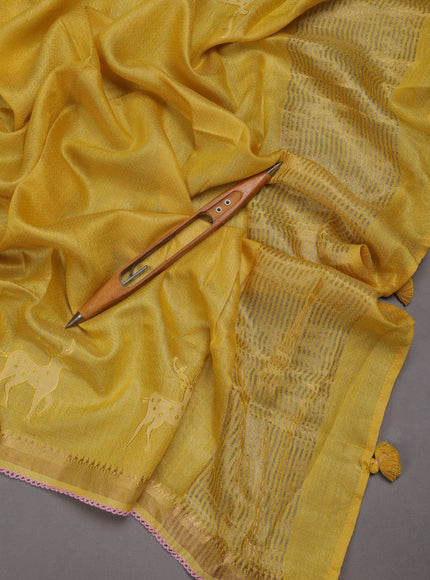 Yellow Tussar Embroidery Unstitched Suit