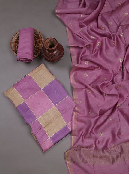 Mauve Pink Tussar Embroidery Unstitched Suit