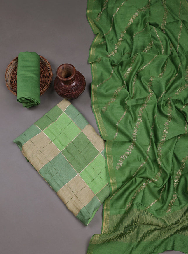 Green Tussar Embroidery Unstitched Suit