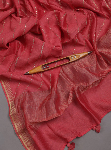 Dark Peach Tussar Embroidery Unstitched Suit