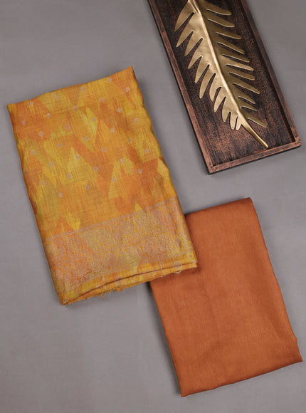 Dark Mustard Tussar Embroidery Unstitched Suit