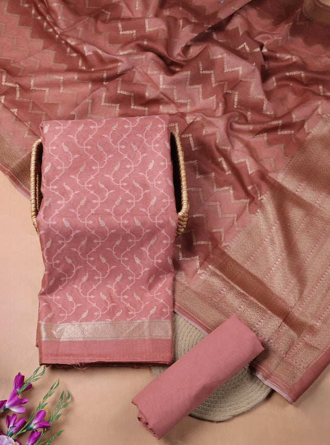 Peach shade Chanderi Unstitched Suit