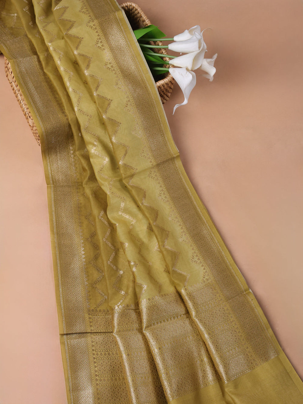 Yellow Chanderi Unstitched Suit