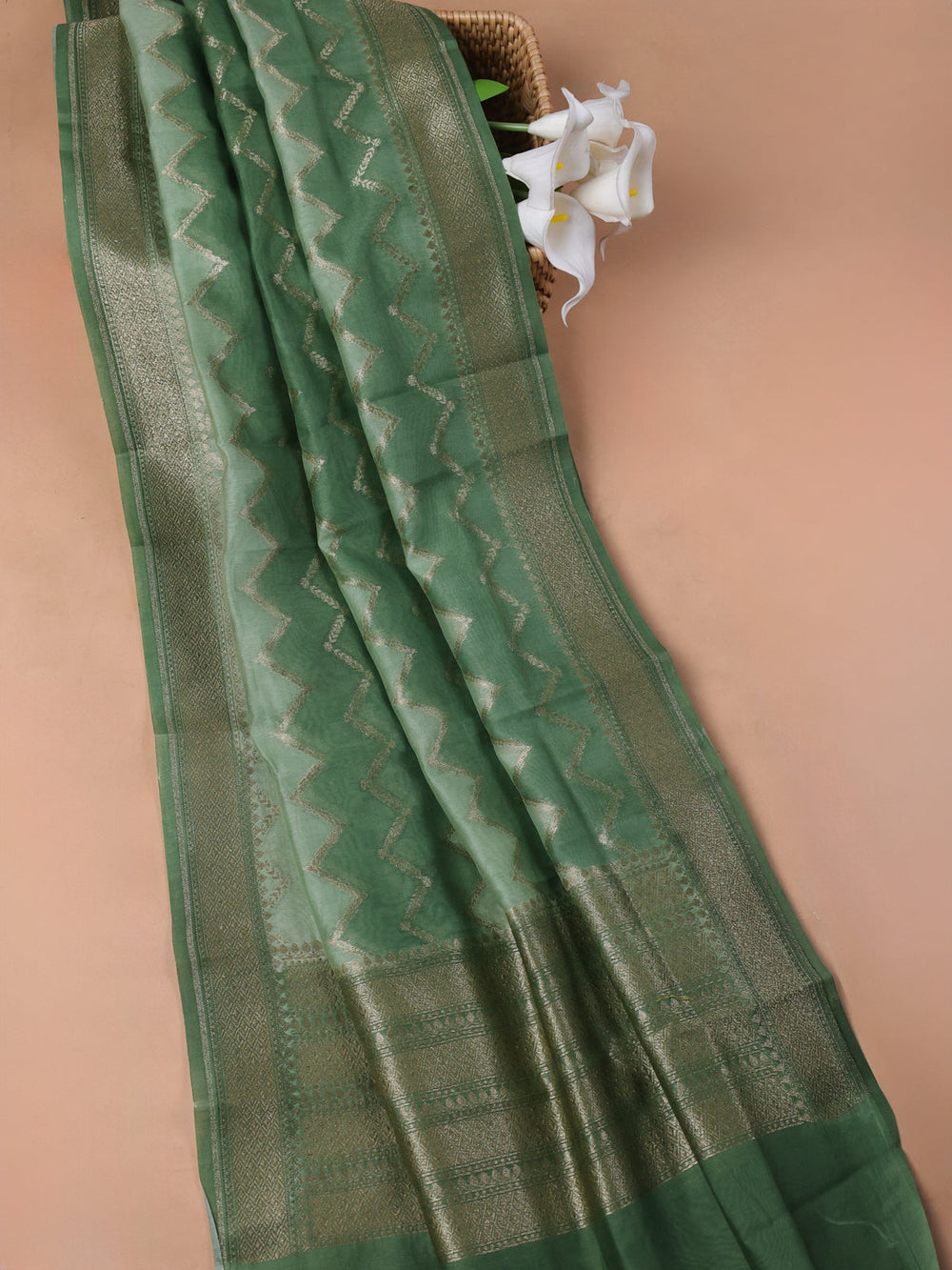 Pastel Green Chanderi Unstitched Suit