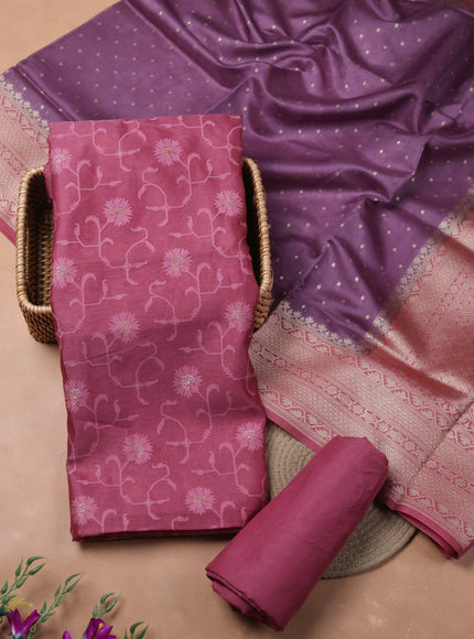 Mauve pink Chanderi Unstitched Suit
