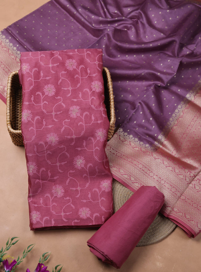 Mauve pink Chanderi Unstitched Suit