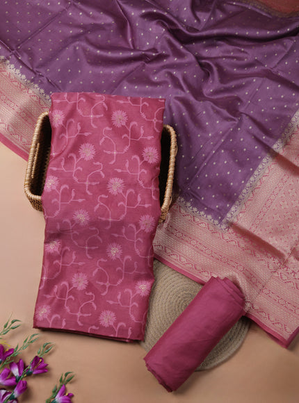 Mauve pink Chanderi Unstitched Suit