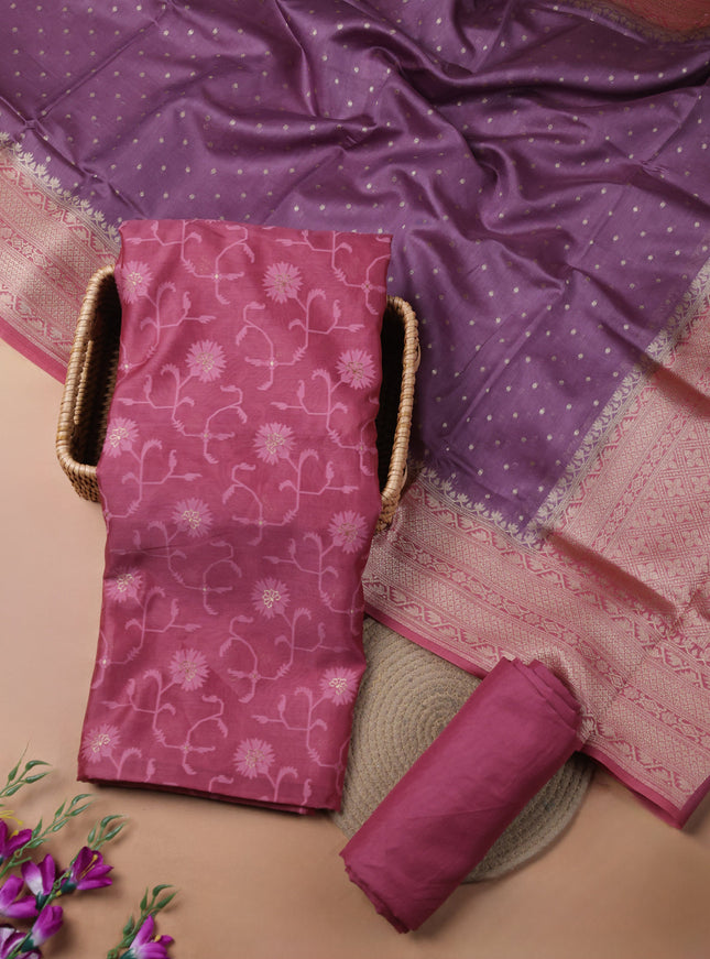 Mauve pink Chanderi Unstitched Suit