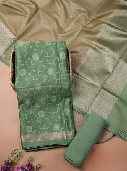 Green Chanderi Unstitched Suit