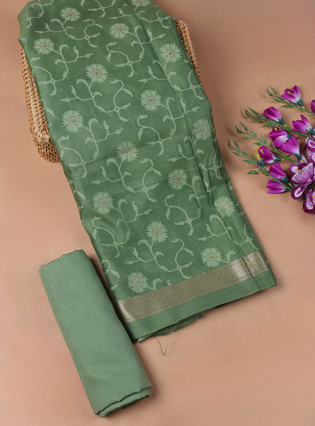 Green Chanderi Unstitched Suit