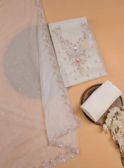 Off white Organza With Sequin Embroidery Unstichted Suit
